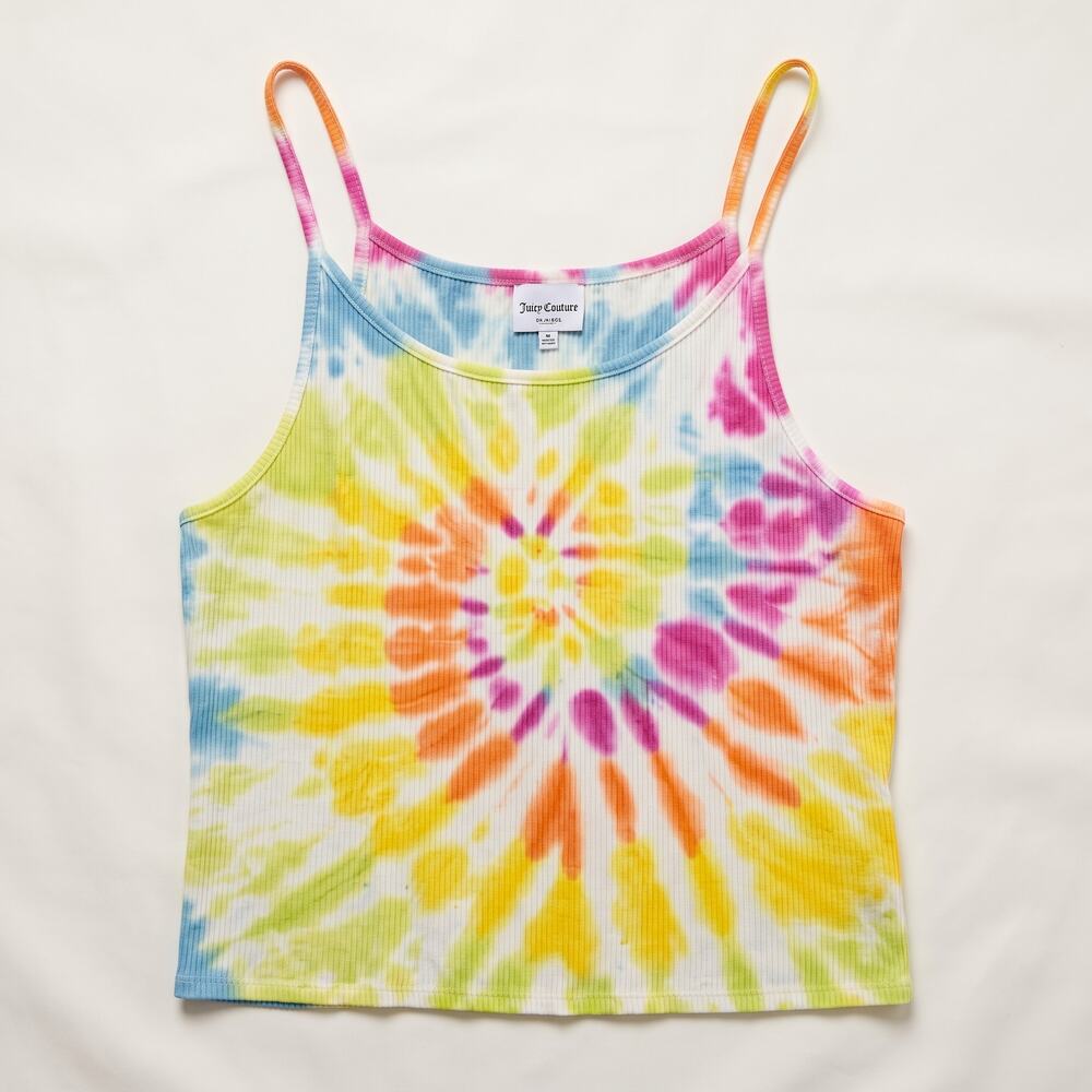 Juicy Couture Womens 2X Y2K Retro Boho Festival Ribbed Knit Tie Dye Tank Top